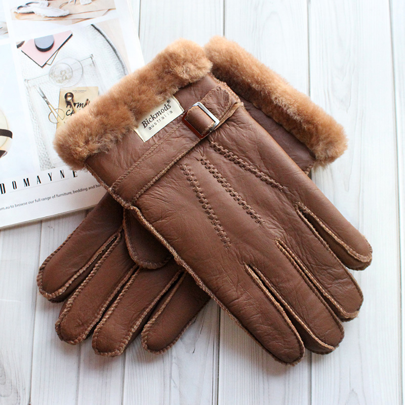 Leather Driving Glove - หนังแกะถุงมือขนสัตว์ผู้ชายหนาฤดูหนาว WARM ขนาดใหญ่กลางแจ้ง Windproof เย็นมือเย็บเย็บหนังถุงมือ