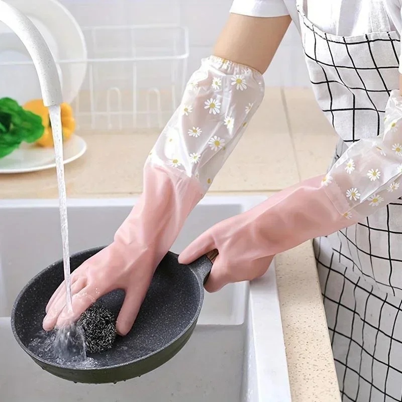Rubber Glove Cleaning - ถุงมือยางแขนยาวสำหรับใช้ในครัวเรือน ถุงมือล้างจาน ถุงมือทำความสะอาดเตาอบและสัตว์เลี้ยง อุปกรณ์เสริมสำหรับบ้านและห้องครัว