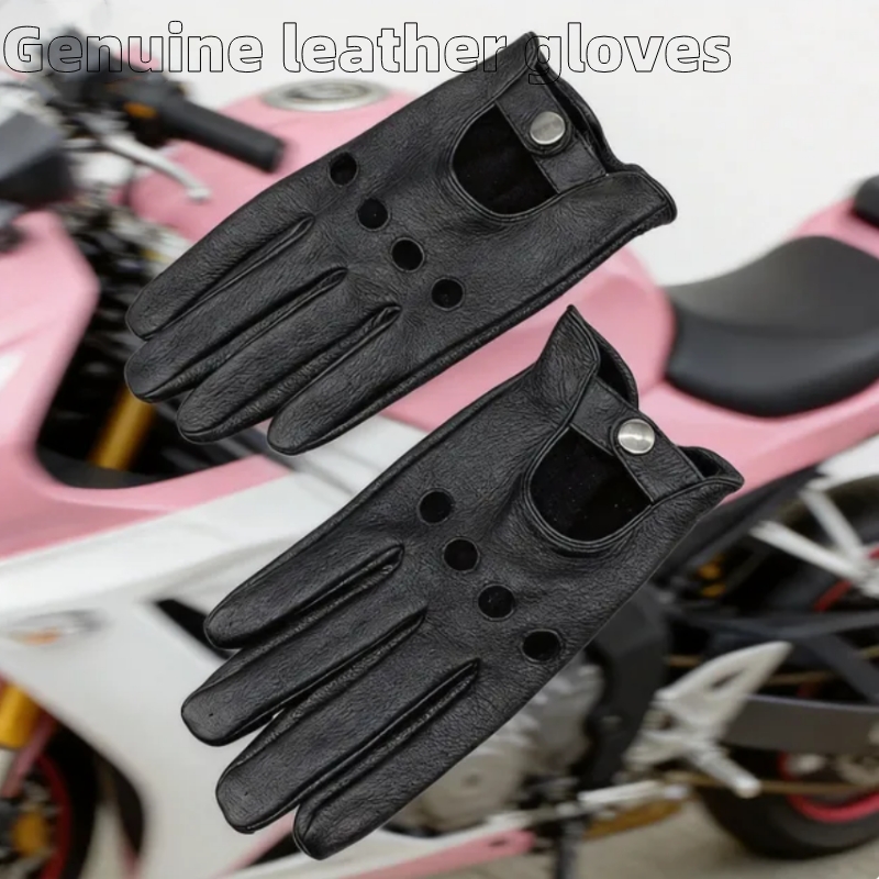 Leather Driving Glove - ถุงมือมอเตอร์ไซค์หนังแท้สวมใส่สบายสำหรับผู้ชายและผู้หญิง ถุงมือมอเตอร์ไซค์บางสำหรับขับขี่และปั่นจักรยาน