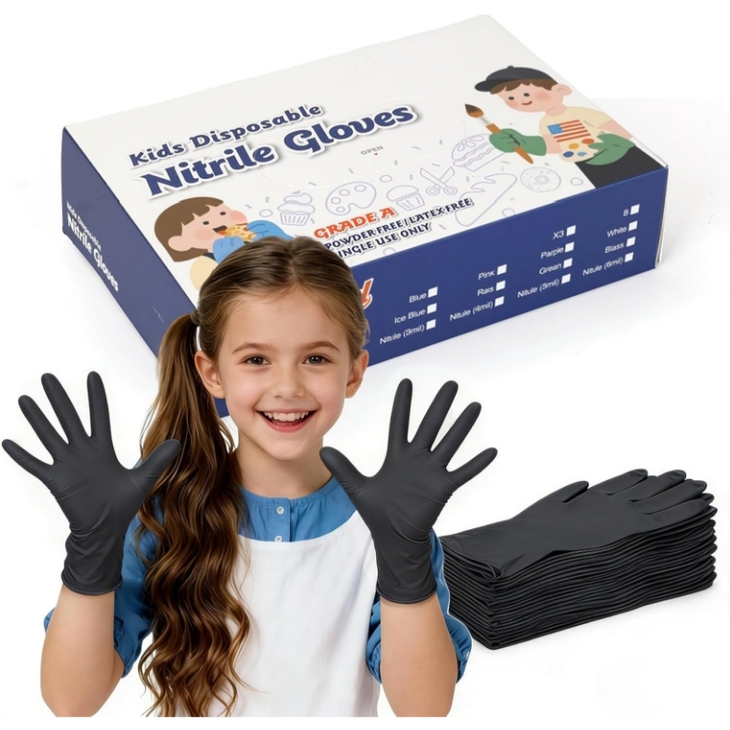 Latex Disposable Glove - ถุงมือไนไตรล์สีดำสำหรับเด็ก 4-12 ปี 3.5 มิล ปราศจากน้ำยาง
