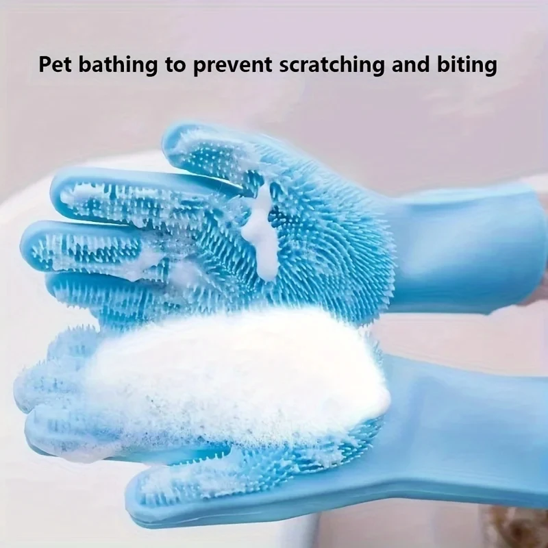 Rubber Glove Cleaning - ถุงมือทำความสะอาดสำหรับสัตว์เลี้ยง ถุงมืออาบน้ำสุนัขและแมว ถุงมือสระผม ฟองน้ำทำความสะอาดอเนกประสงค์ ถุงมือซิลิโคนสำหรับกำจัดขน