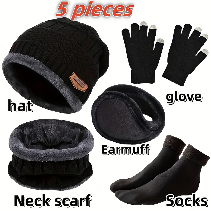 Winter Glove Insulated - หมวกไหมพรมสำหรับผู้ชายสำหรับฤดูหนาว, ผ้าพันคอฤดูหนาวสำหรับกิจกรรมกลางแจ้ง, ถุงมือ, ผ้าคลุมคอ, หมวกไหมพรมและถุงเท้าแบบหนาพิเศษบุด้วยแคชเมียร์